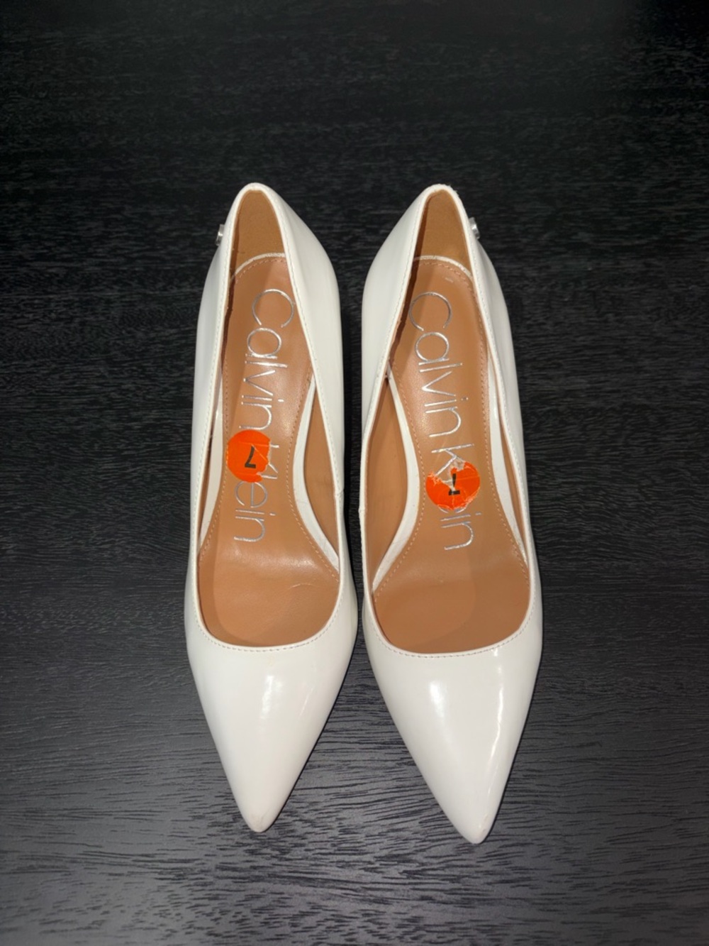 Calvin Klein White Patent Pointed-Toe Pumps